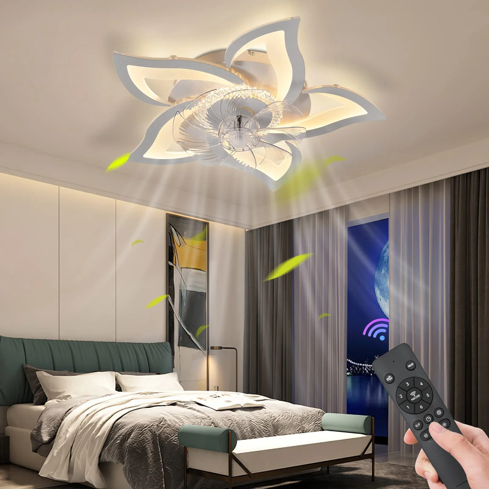 Ceiling Fans Lights Smart Switch RC Modern Led Ceiling Fan Lamps for Living Dining Table Room Bedroom Home-appliance Decoration