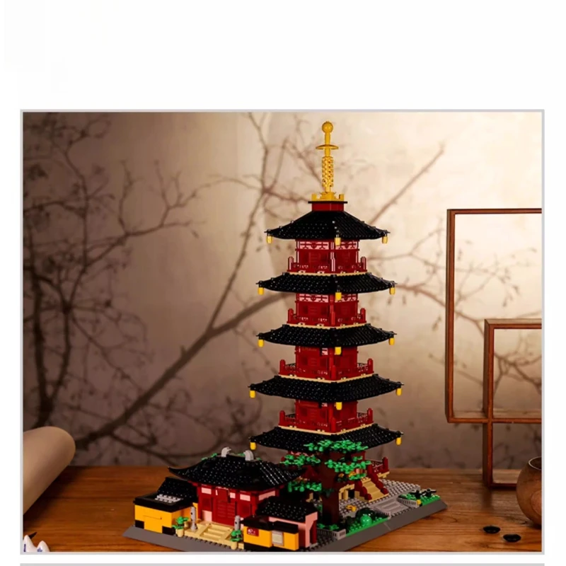 SEMBO Suzhou Hanshan Tempel bouwstenen met de hand geassembleerd architectonisch model in oude stijl Pompen pagode speelgoed ornamenten geschenken