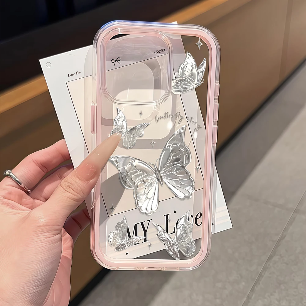 Ästhetische Silber-Schmetterling-Handyhülle für Galaxy A57 A37 A55 A54 A36 A35 5G S25 S24 S23 Plus S26 S25 S24 Ultra FE Weiche Hülle – Detail 1