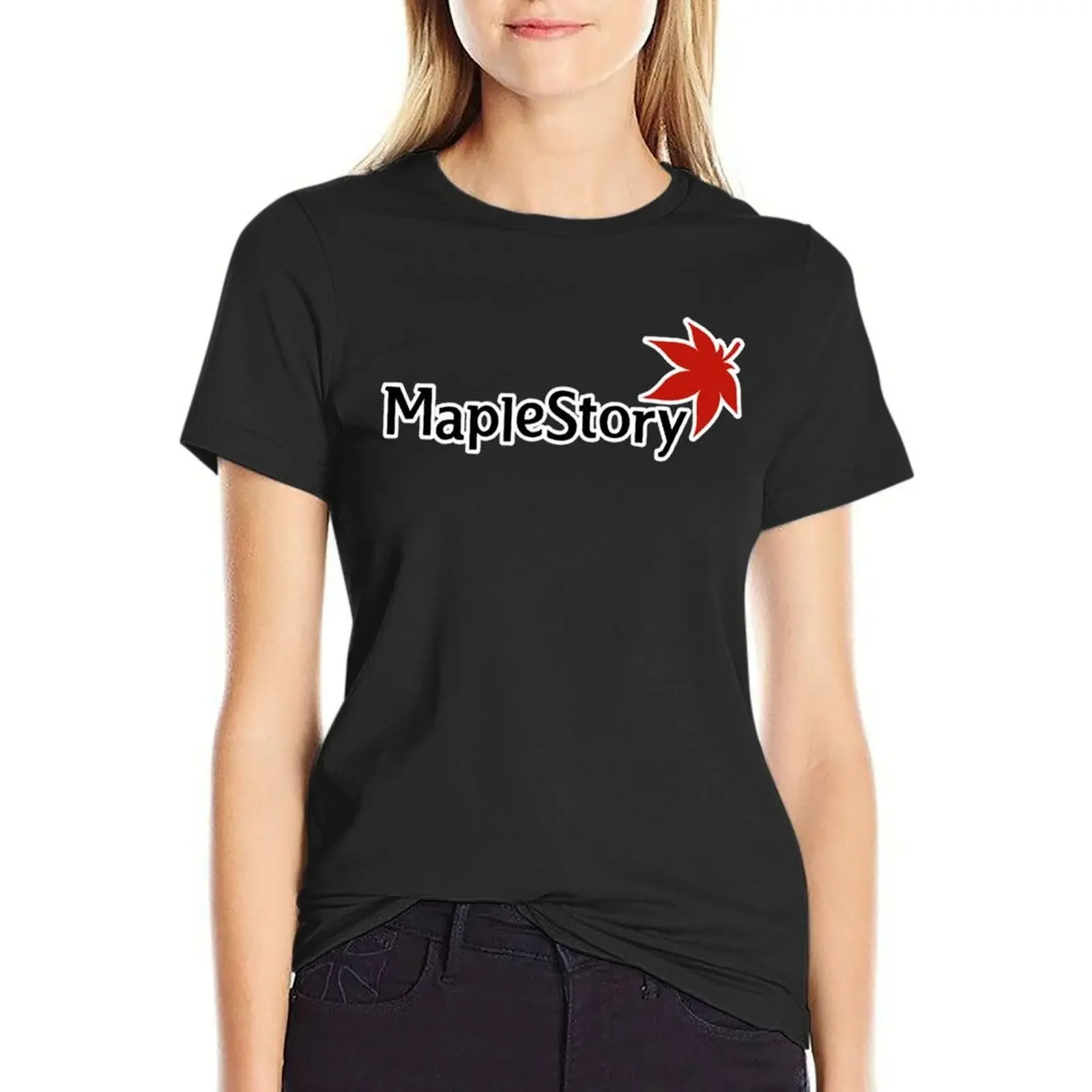 

Maplestory Title logo! Active T-Shirt animal prinfor sports fans vintage plus size t shirts for Women loose fit