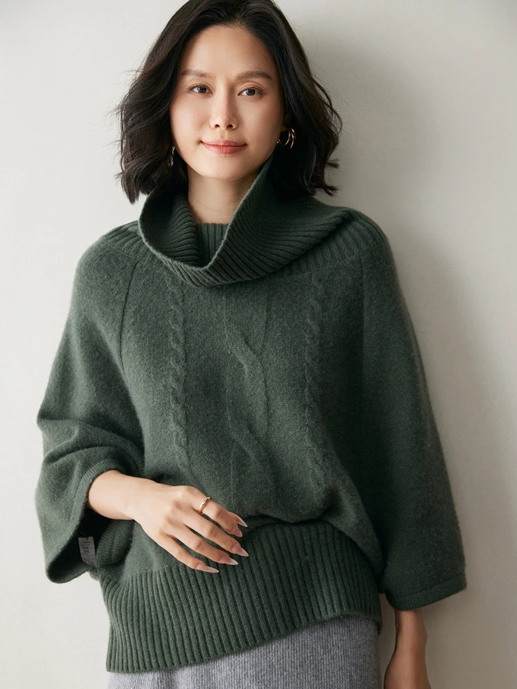 

Осень-зима женский пуловер из 100% кашемира, свитер, водолазка с ворсовым воротником, свободный ленивый ветер, элегантный интеллектуальный