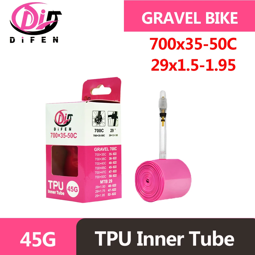 45G DiFen TPU Gravel Bicycle Inner Tube 700C 700×35C 38C 40C 45C 47C 50C MTB Bike 29×1.5 1.75 1.95Tire FV45/65mm penu view 3