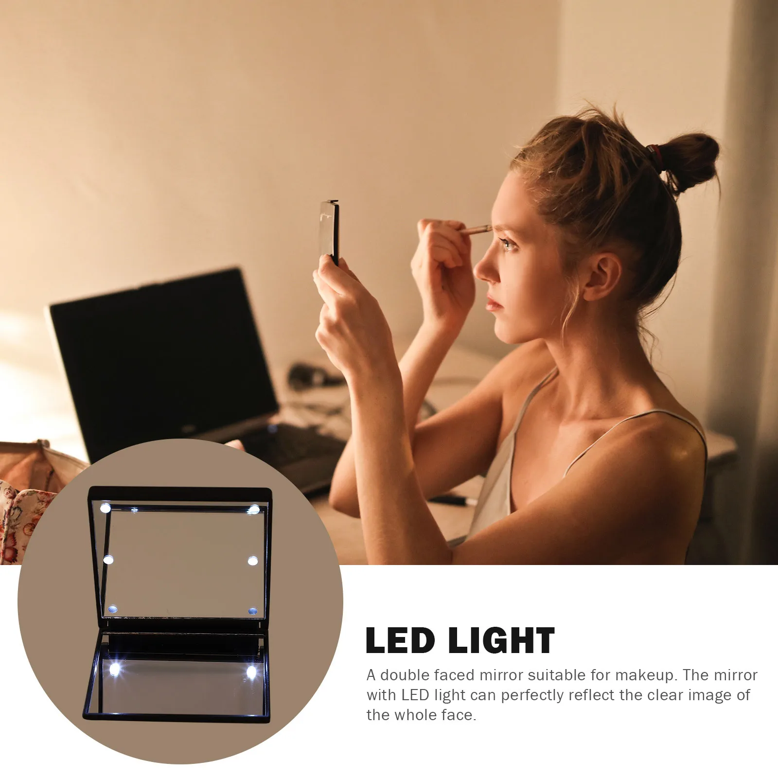 Miroir de maquillage LED Portable, pliable, Compact, simulation de lumière naturelle pour le contrôle