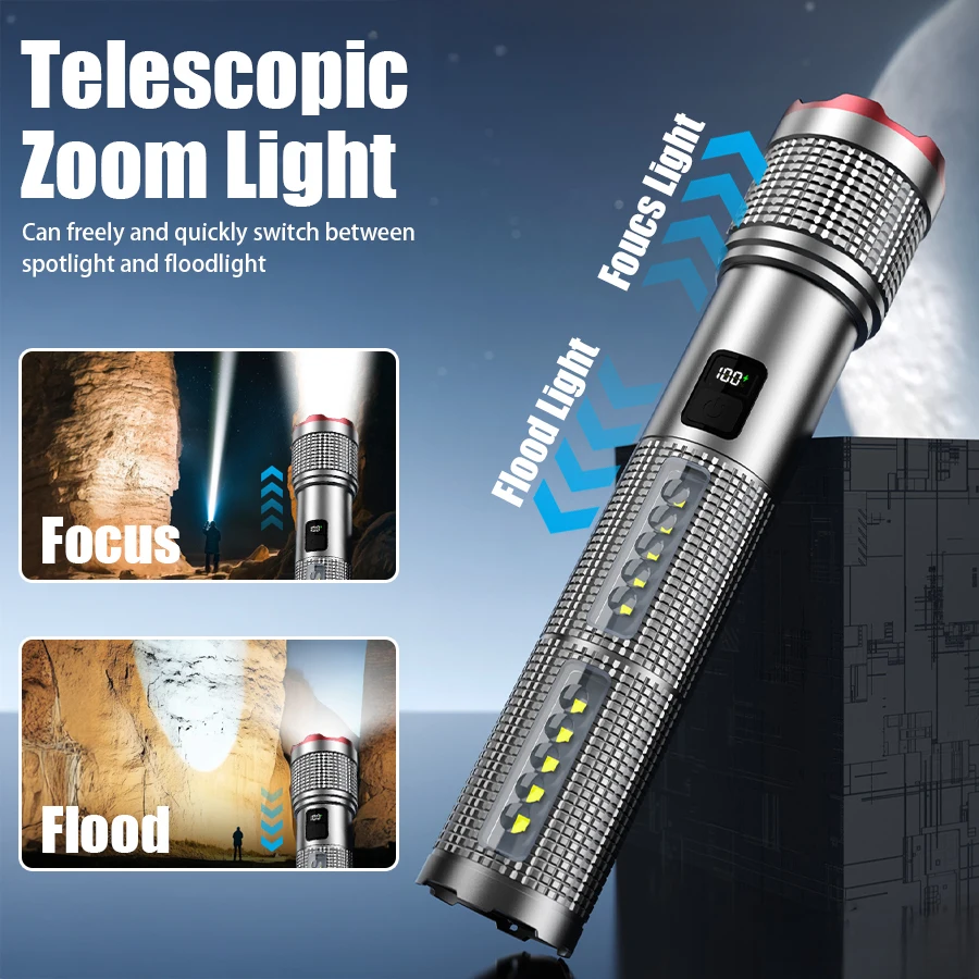 Outdoor LED Flashlight With Strong Light, Ultra Bright, And Long Battery Life, Multifunctional Rechargeable COB Work Light