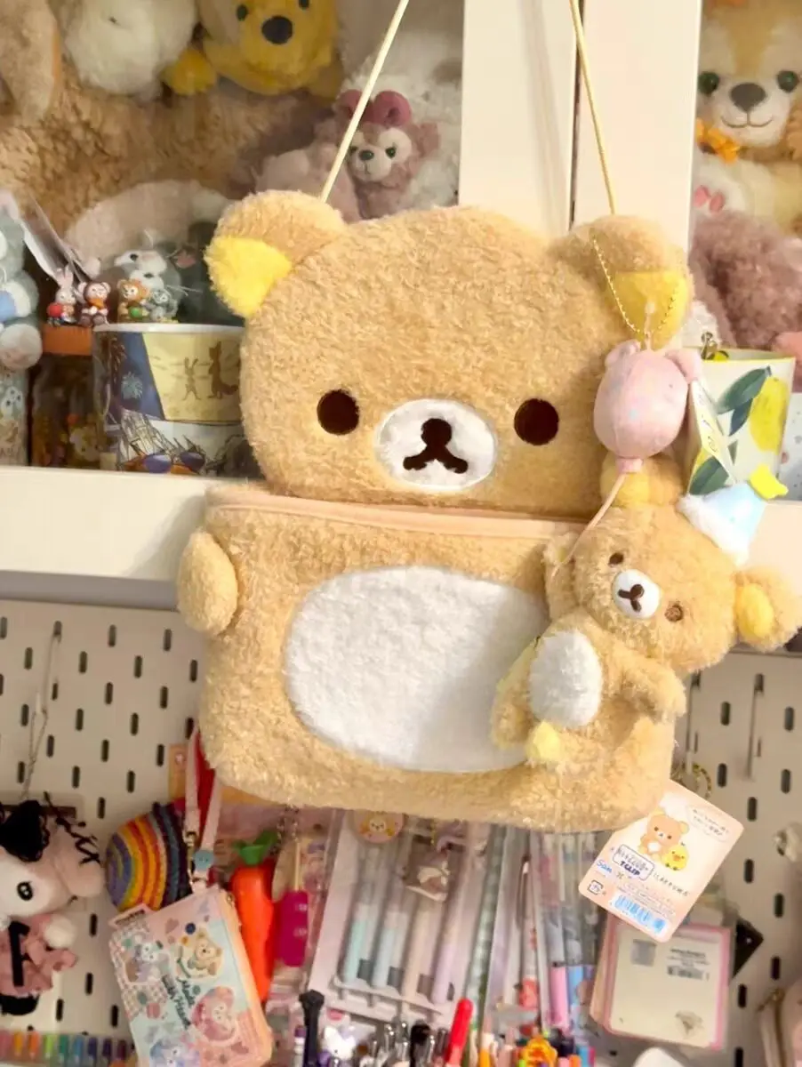 귀여운 Rilakkuma 곰 봉제 행잉 스토리지 포켓 정리함 가방, 메이크업 파우치 박스 케이스, 가정 및 여아용 가방, 신제품