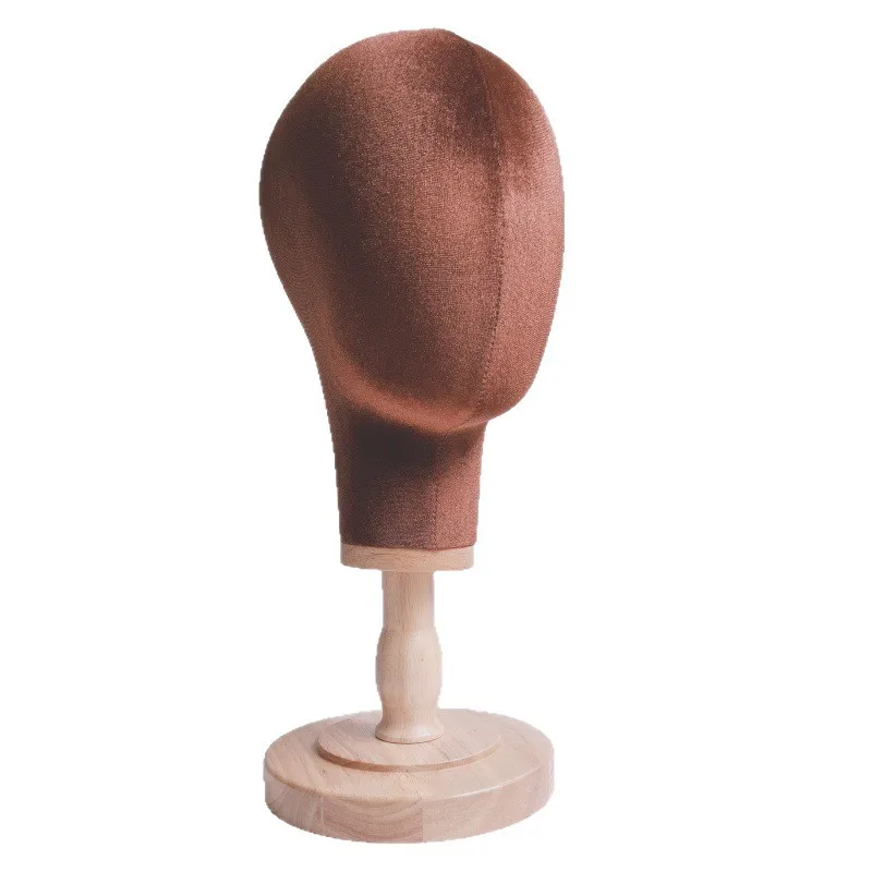 

Brown velvet head die hat rack with wooden base Removable hat display rack