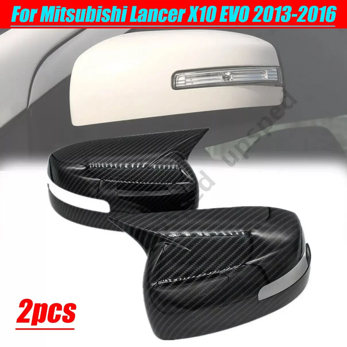 Carbon Fiber Side Mirror Cap Cover Trim For Mitsubishi Lancer X10 EVO 2013-2016