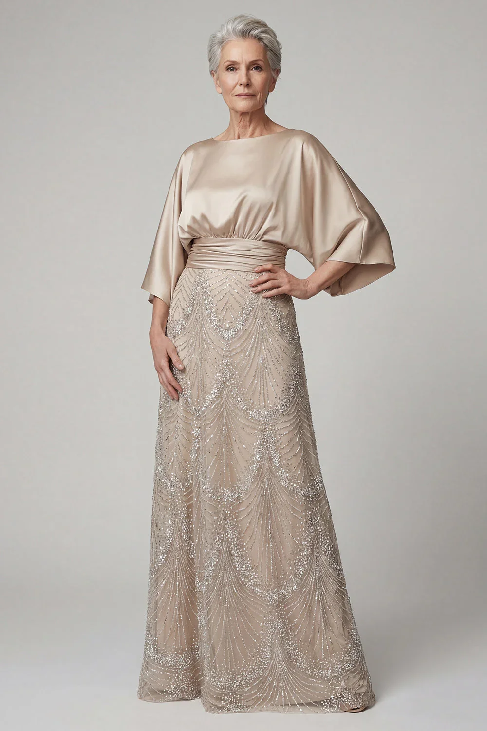 Customized O-neck Three Quarter Zipper Beaded A-line Floor Length Vestidos Para Bodas Mujer Invitada Robe De Soirée Femme Chic