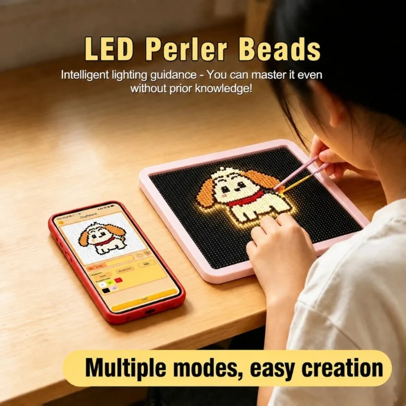 DIY Smart LED Pegboard APP Control Electronic Fuse Beads Melting Board Large Square Ironing Beads Craft Kit for Kids Gift
