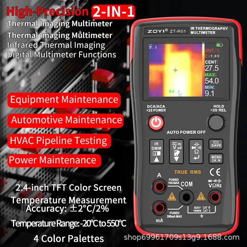 

ZOYI ZT-R01 Portable HD Infrared Thermal Imager Digital Multimeter 2-in-1 Push-button Multimeter for Electricians with Tool Bag