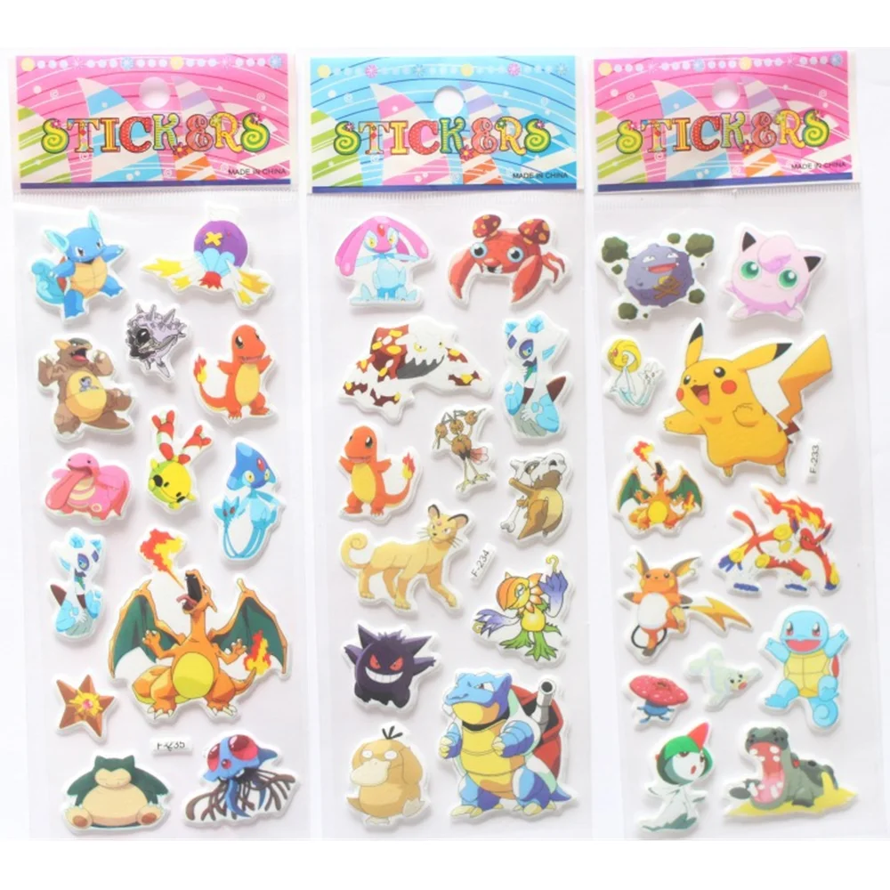 12pcs/set Pokemon cute Pikachu Children\'s Cartoon Sticker 3D Puffy Bubble Stickers Kawaii Toys Vinyl Anime