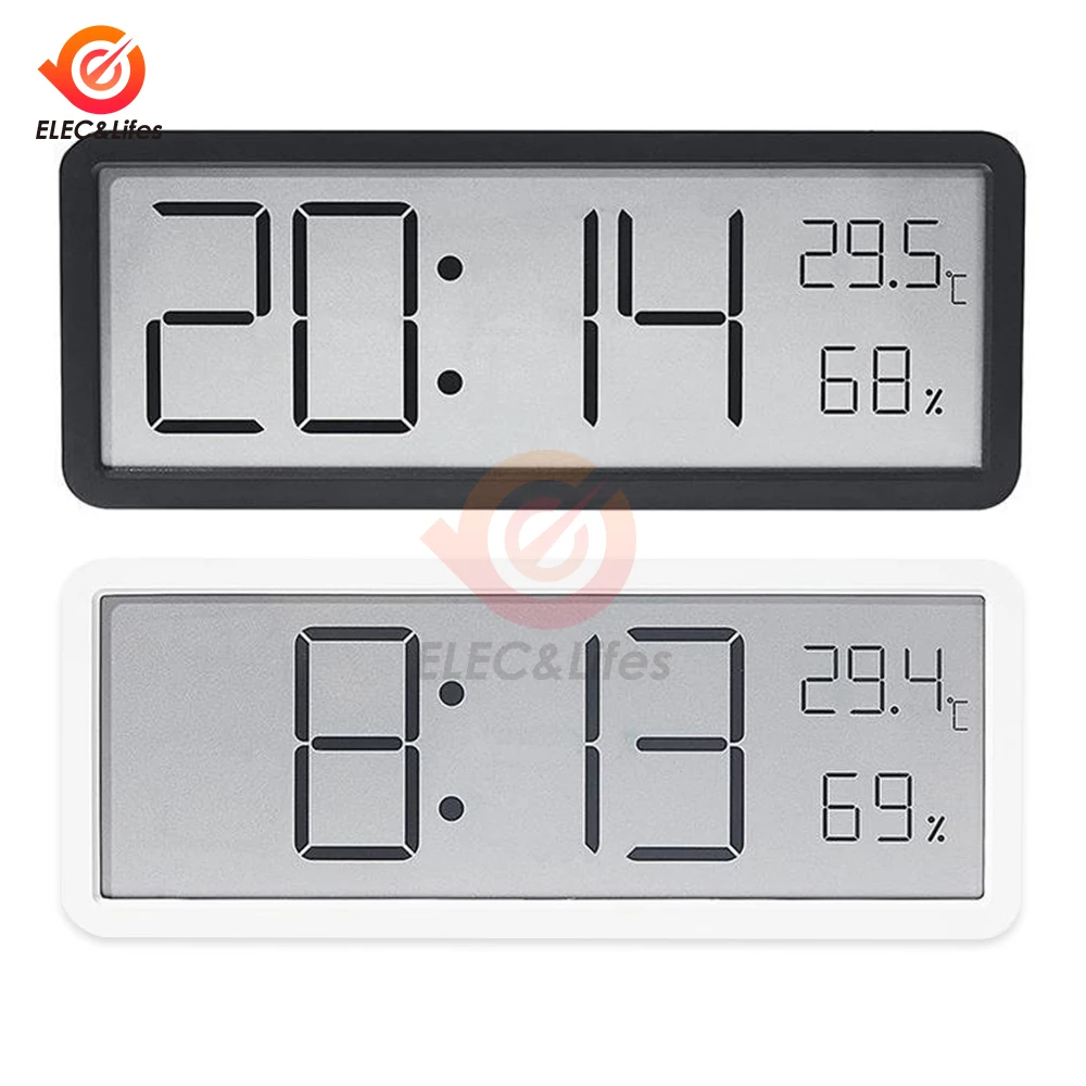 หน้าจอ LCD นาฬิกาแขวนดิจิตอลเวลาอุณหภูมิความชื้นจอแสดงผลนาฬิกาอิเล็กทรอนิกส์แขวนเดสก์ท็อปนาฬิกาดิจิตอลแบตเตอรี่ขับเคลื่อน