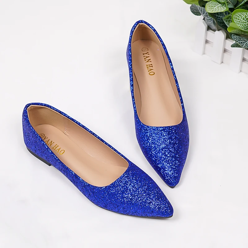 Kobiety Czerwony Niebieski Zielony Sparkly Shoes Pointy Toe Fashion Designer Bling Wedding Party Chaussure Duże Rozmiary 32 44 45 48 27 cm Slip-Ons