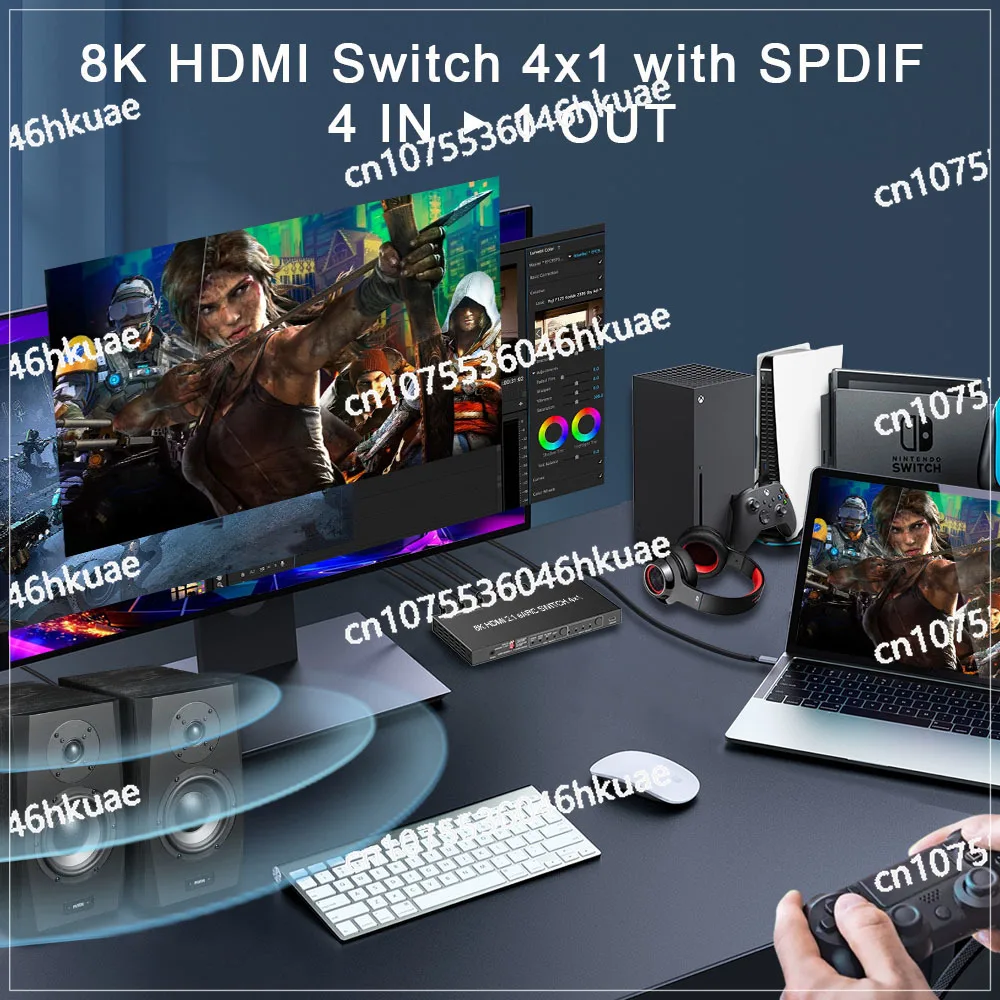 4 in 1 Out SONOS ARC or AV Receiver SPDIF EDID HDMI Switch for Soundbar 8K HDMI 2.1 Switch EARC Audio Extractor