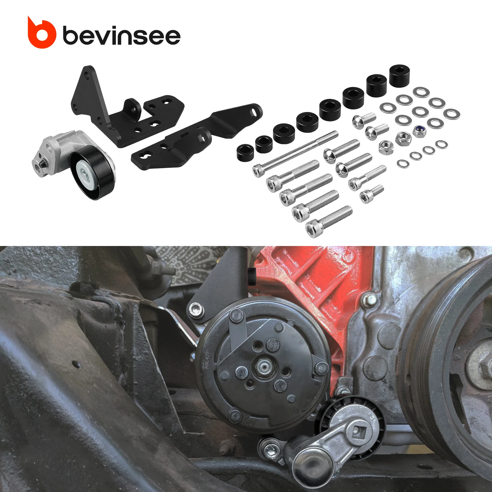 

BEVINSEE Passenger Side Low Mount AC Bracket for Sanden SD7B10 (7176) Compressor, for LS Truck/SUV Engine 1999-2013