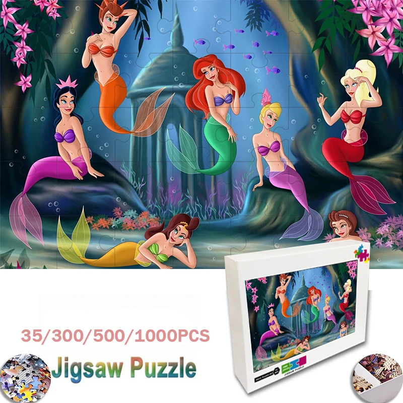 

The Little Mermaid Wooden Jigsaw Puzzle 35/300/500/1000 Pcs Cartoon Animal Jigsaw Puzzle Kids Early Learning Educational Toys