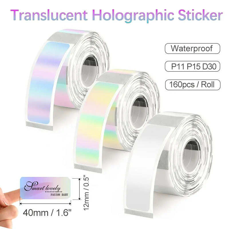 D30 Transparent Holographic Thermal Label Paper 12*40mm Translucent Clear Adhesive Roll Sticker Tape Printer Marklife P11 P15
