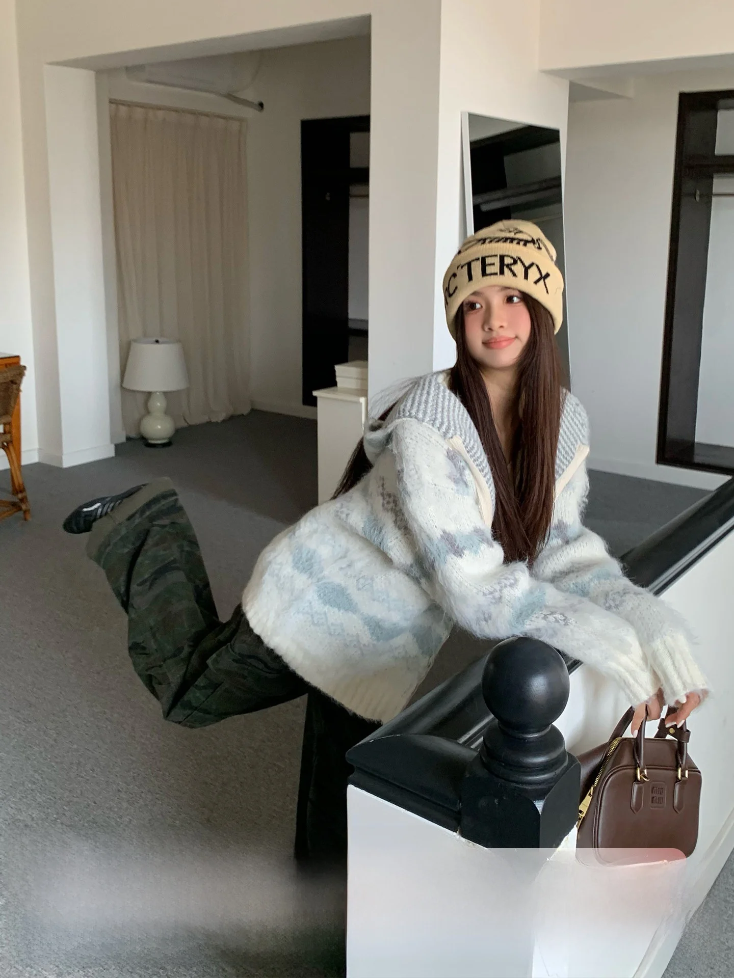 

Casual Sle Women's Knitted Hat Sweatirt Coat Loose Lazy Sle Autumn Winter Open Cardigan Faionable Orange Tree Vintage