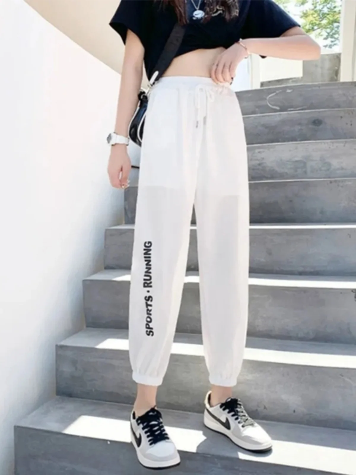 

Женские летние тонкие спортивные брюки из ледяного шелка с эффектом быстрого высыхания, с манжетами, свободного кроя, утягивающие, повседневные, укороченные (7/8), маленькие размеры