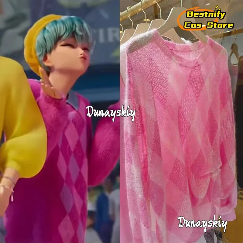 

KPOP Huntrix Saja Boys Baby Cosplay Costume Pink plaid Thin Sweater Y2K Women's costume Halloween Disguise for Adult Outfit