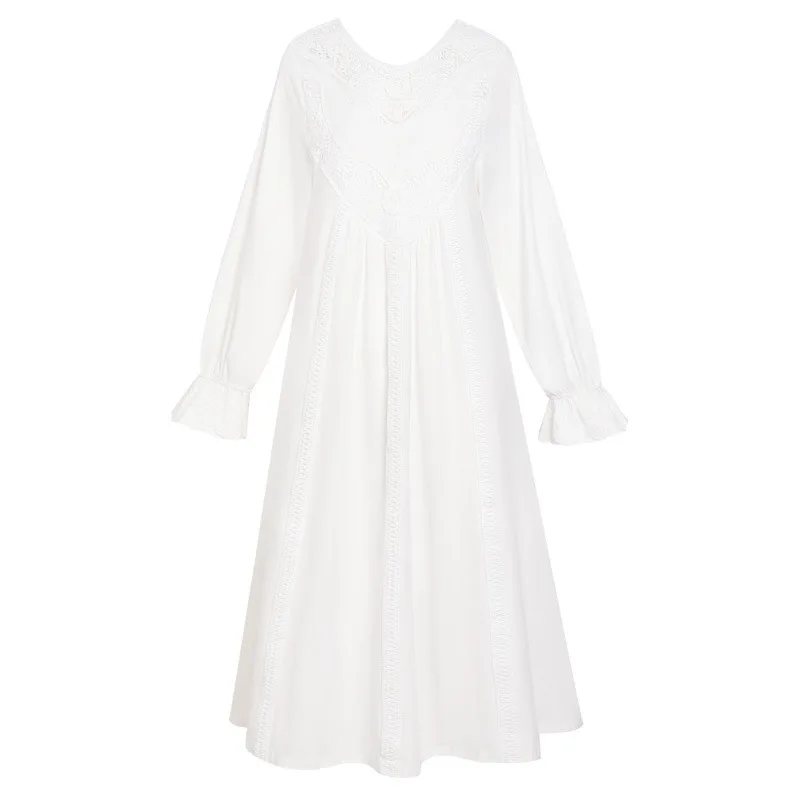 Romantic Lace Nightdress Women French Style Fairy Sleep Lace Dress Elegant Long Sleeve Cotton Nightgown Victorian Loungewear