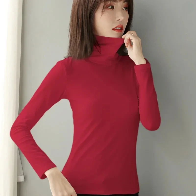 MRMT 2025 Brand New Women's Western Style Pile Collar Tight Fitting Solid Color Bottoming Shirt Women's Long Sleeved T Shirt