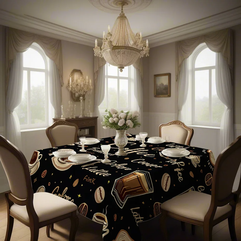 Coffee Time Printed Square Tablecloth Suitable for Outdoor Dining and Parties