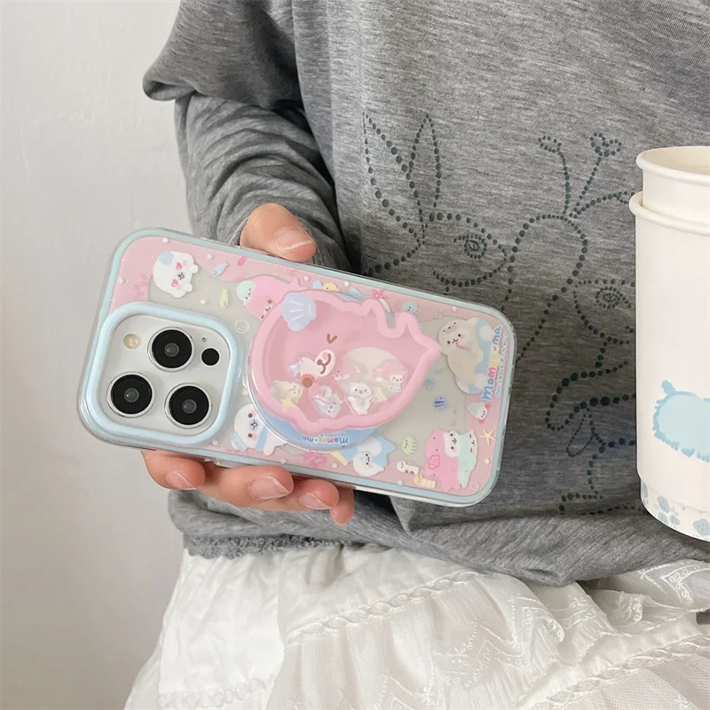 

Cute Dolphin Shaking Bracket Magnetic Phone Case For iPhone 16 Pro 15 14 Pro Max Cover with Stand Holder Cases for Magsafe Funda