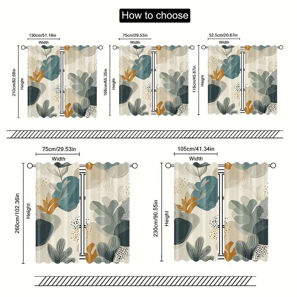 Modern art abstract leaf curtains, pole-mounted installation. Suitable for living rooms, bedrooms, dining rooms and hotels.