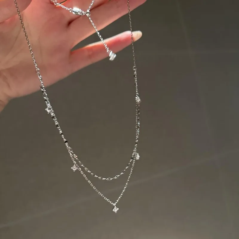 

Сияющее серебряное двухслойное ожерелье U S925 для женщин, ювелирные изделия на годовщину