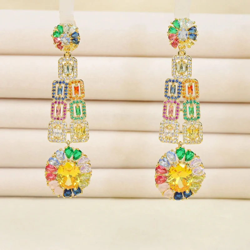 

New Women's Square Pink Gemstone Colorful Zircon Earrings