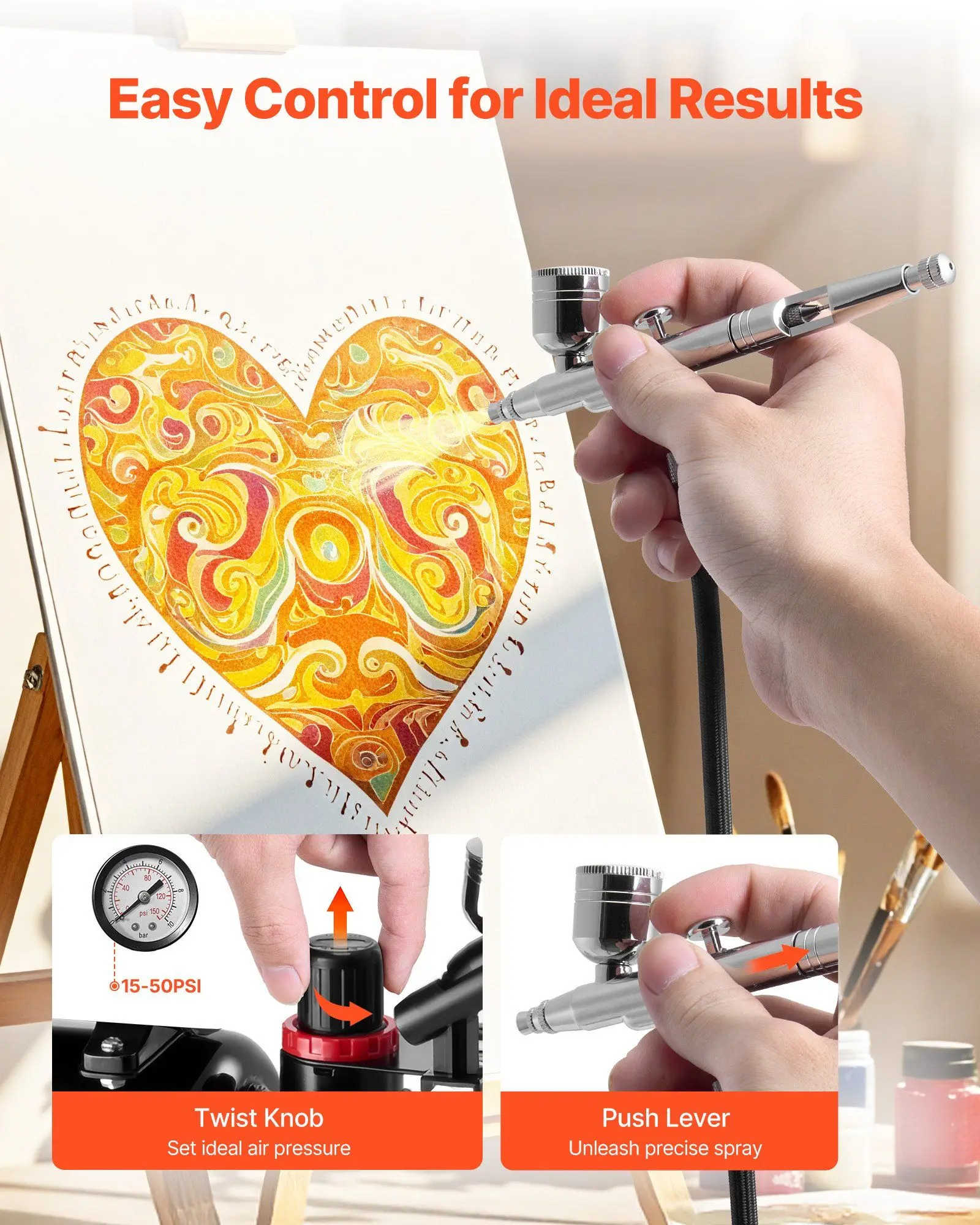 コンプレッサーとタンク付きエアブラシキット 1/6 HP 低騒音デュアルアクションエアブラシ ケーキデコレーションモデルとネイルアート用