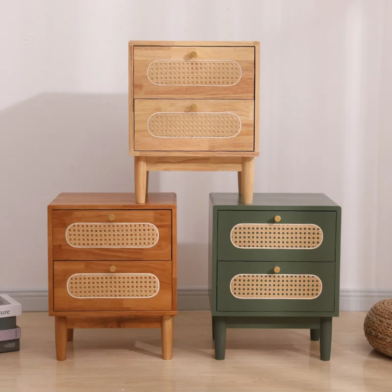 Nordic Rattan Bedside Table Bedroom Multilayer Storage Cabinet Multifunctional Chest Of Drawers Versatile Scene Home Furniture