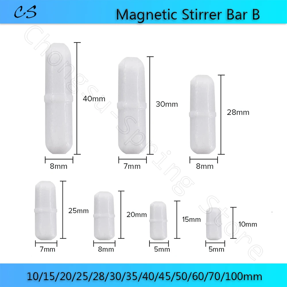 Barra agitadora magnética tipo B, mezclador de PTFE, 3x6, 3x8, 5x10, 7,5x15-10x60mm, barra agitadora química de laboratorio