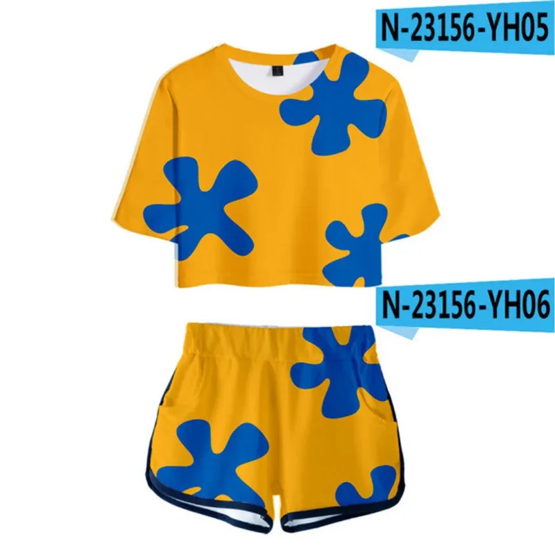 CyPatrick Star 3D Print Ladies Tracksuit 2 Piece Outfits for Women Crop Top Track Suit Two Piece Set Top and Shorts Set Streetwe