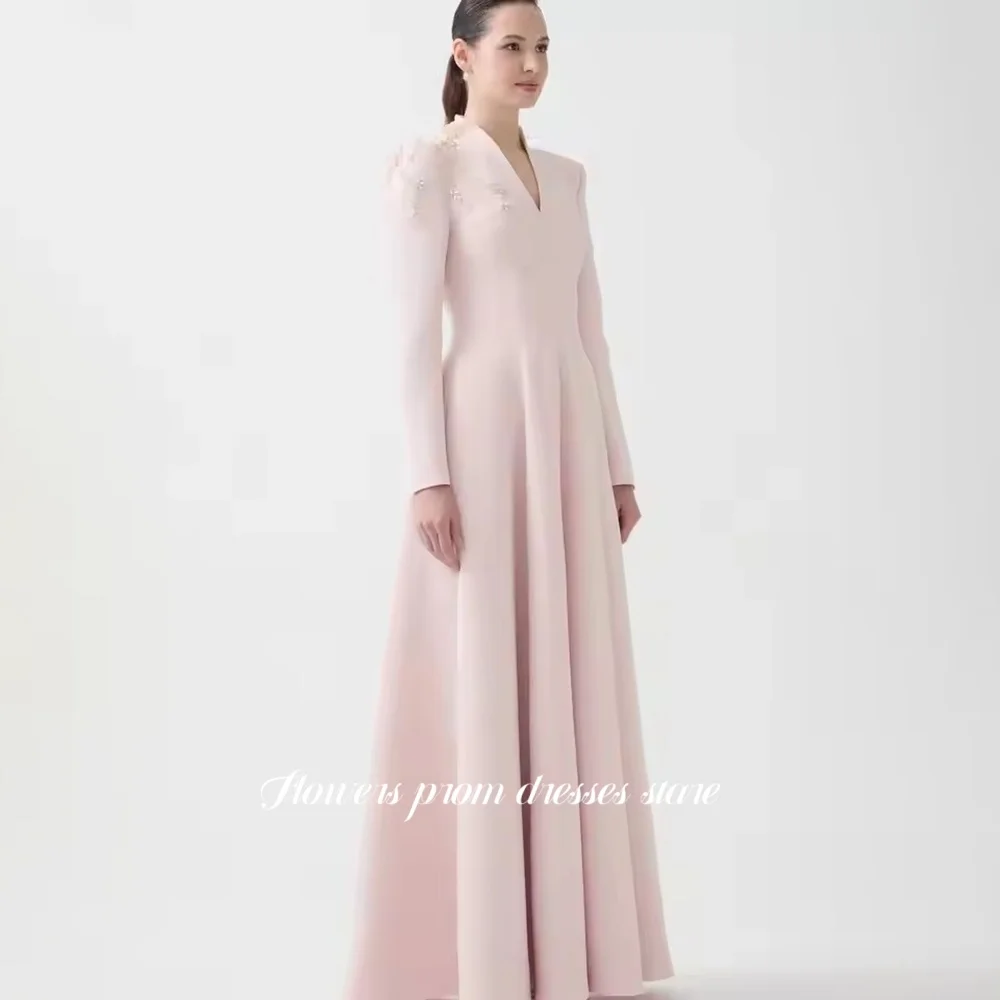Flores uma linha vestido de festa com decote em v vestido de noite mangas compridas vestido de baile bordado vestido de celebridade vestidos de novia personalizado