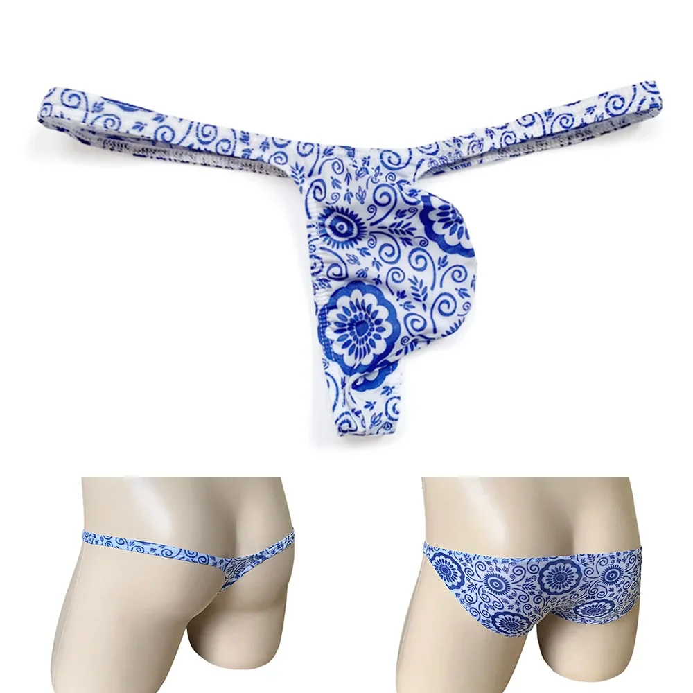 

Men Ice Silk Printing Underwear Low Waist Stretch Brief Breathable G-string Thong Erotic Temptation Thong Male Sexy U Pouch Pant