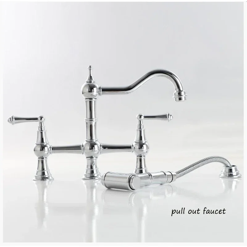 YYHC-Bridge Kitchen Faucet with Sprayer 3 Hole Kitchen Faucets 2 Handle Centerset Faucet for Kitchen Sinks