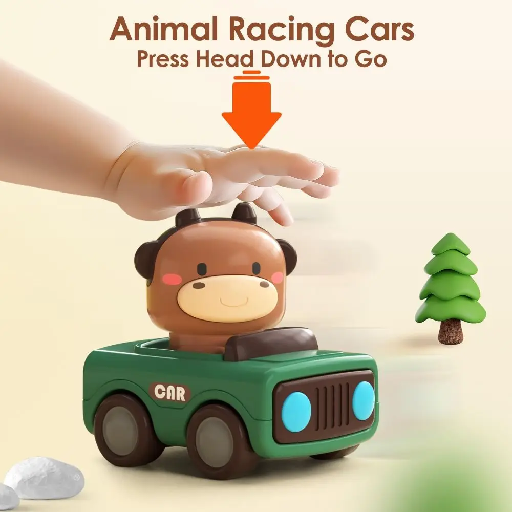 Grappige cartoon pers om mee te gaan auto speelgoed interactieve verjaardagscadeaus dier racewagen push go wrijving auto peuters 1-3