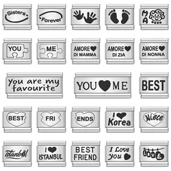 URING New Love Best Friend Niece Footprints YOU ME Italian Charm Links Fit 9mm Bracelet Stainless Steel DIY Making Jewelry