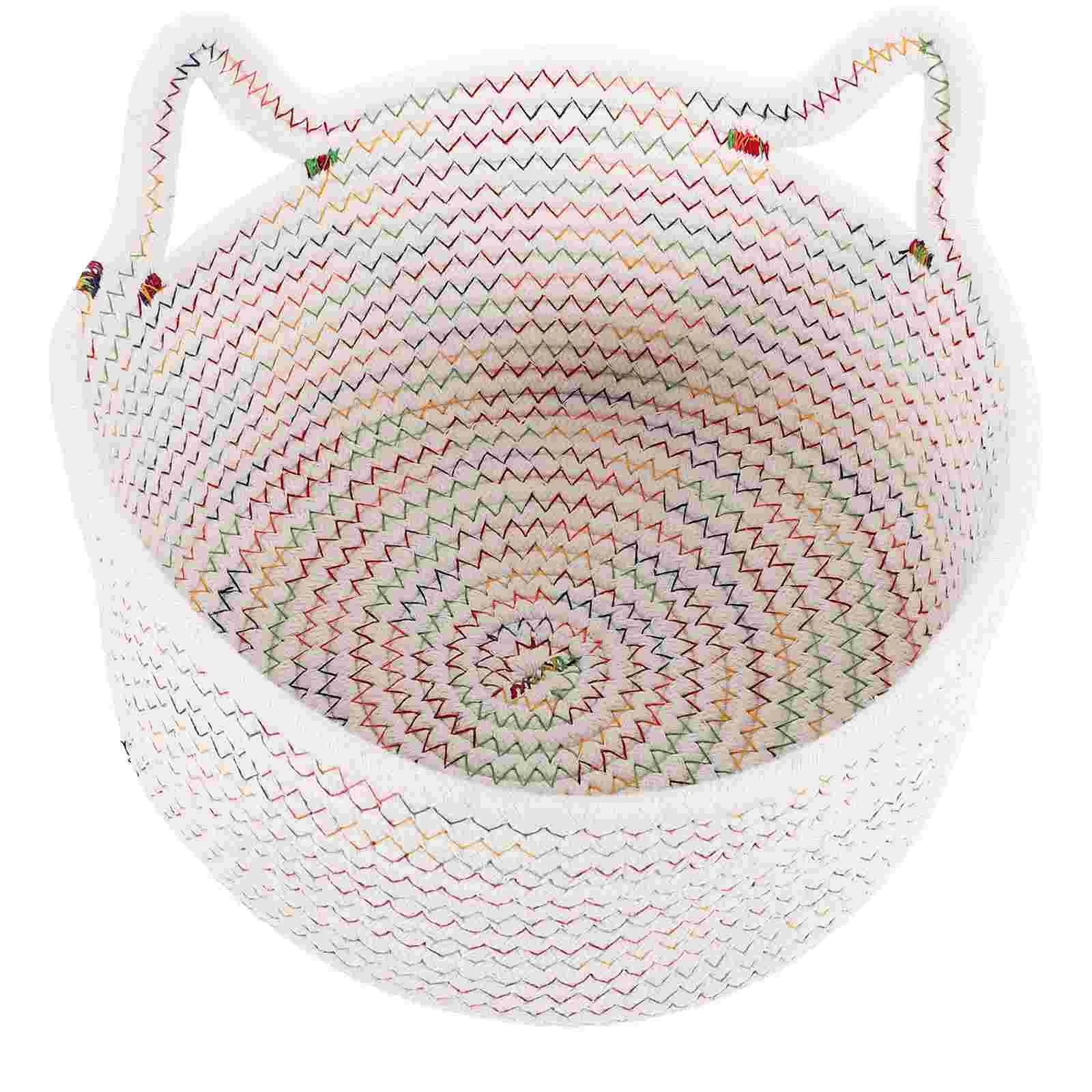 Cat Ear Woven Rope Basket Storage Baskets Sundries Organizer Cotton Sundry Desktop Rack Braided Cosmetics