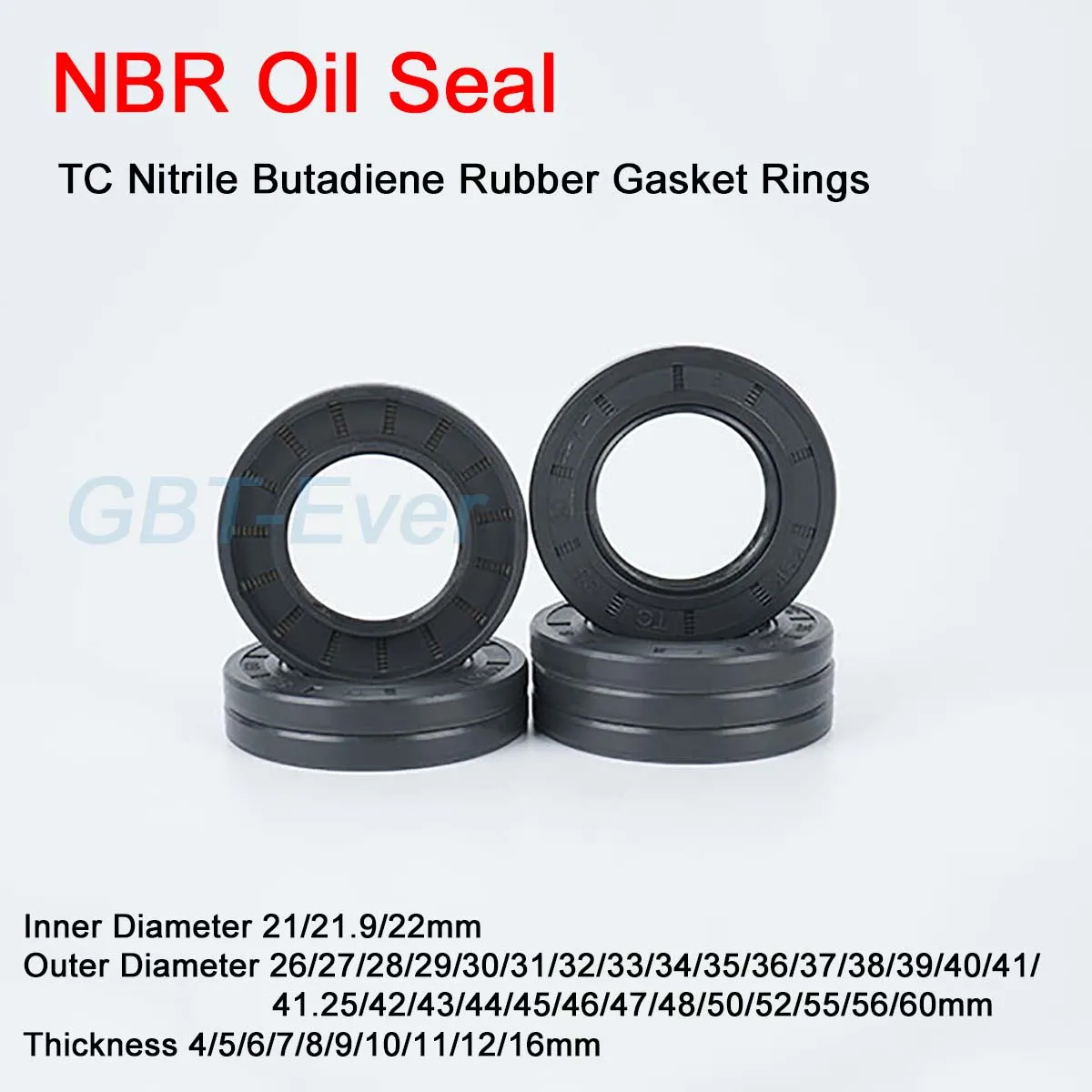 NBR Framework Oil Seal ID 21/21.9/22mm OD 26-56mm TC Nitrile Butadiene Rubber Gasket Rings Cover Double Lip with Spring