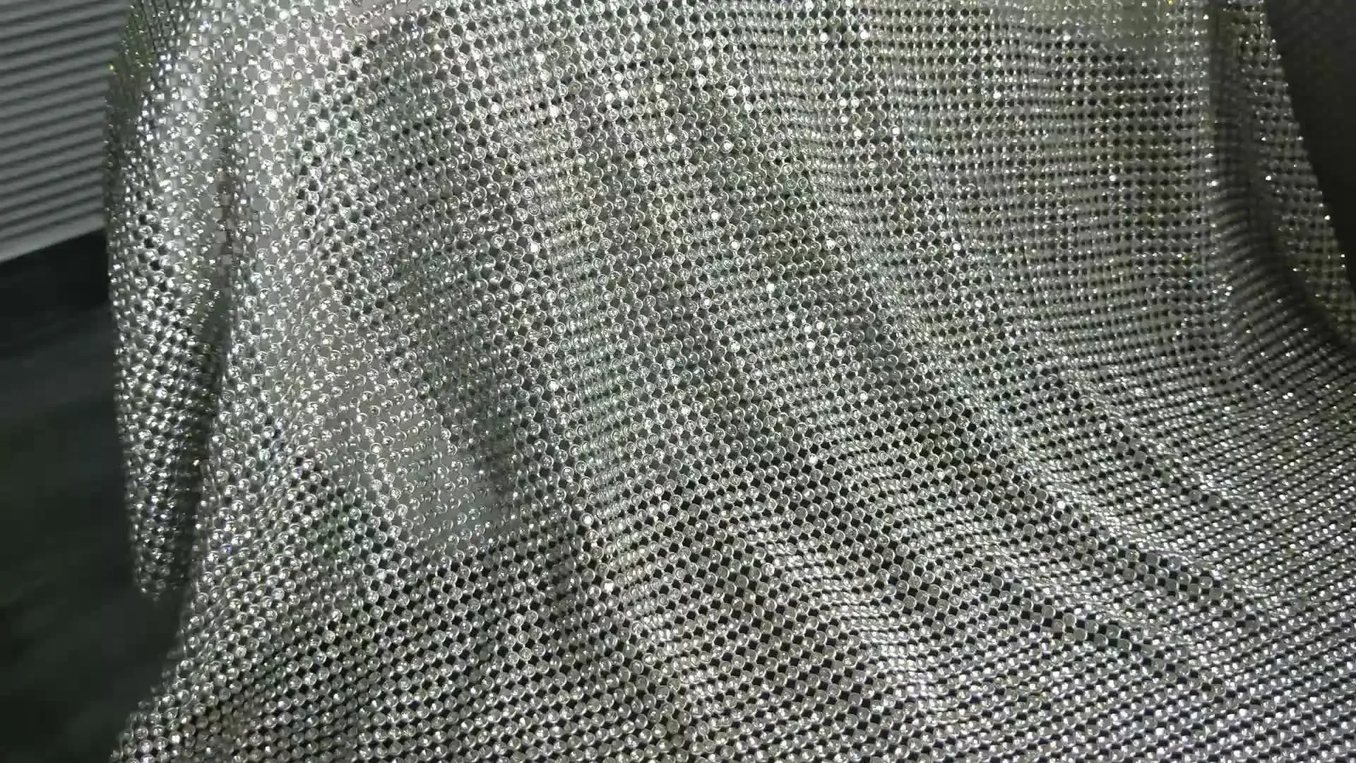 45x120cm Sparkly Silver Base Rhinestone Metal Mesh Chainmail Fabric For DIY Sewing Cosplay Dress Bag Garment Body Jewelry