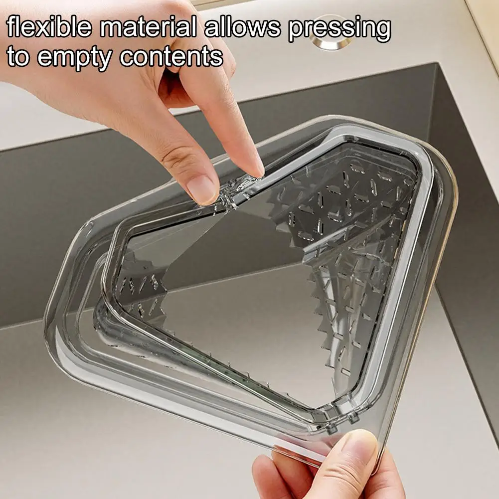 Magnetic Draining Triangular Filter Corner Sink Drain Basket, No-Drill Kitchen Food Waste Filter Storage Caddy Large Capacity