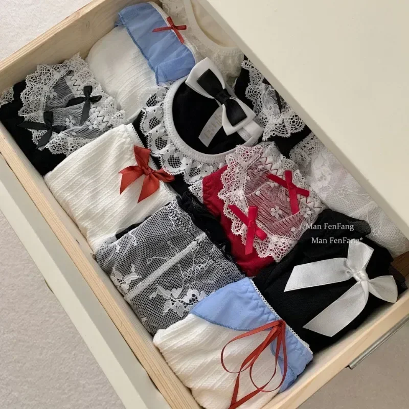 Süße Lolita Bow Maid Höschen Frauen Anime Low Waist Prinzessin Slips Junges Mädchen Sexy Tie Up Unterwäsche Spitzenunterwäsche für Mädchen