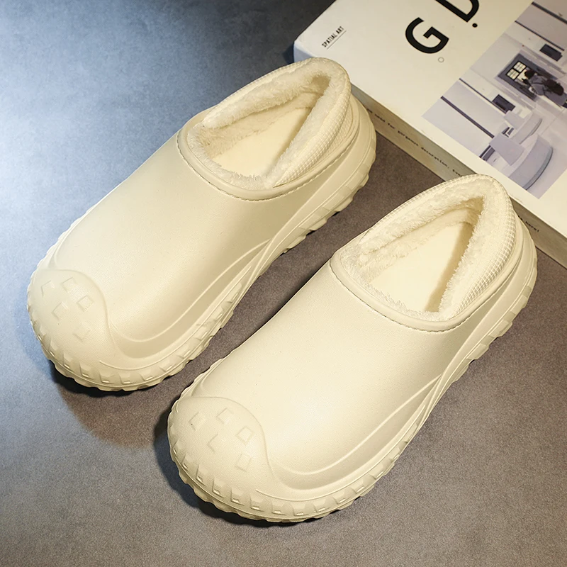 Men\'s Home Clogs 2023 New Winter Garden Clog Plush Warm Lining Waterproof Woman House Warm Shoes High Quality Anti-Slip Green