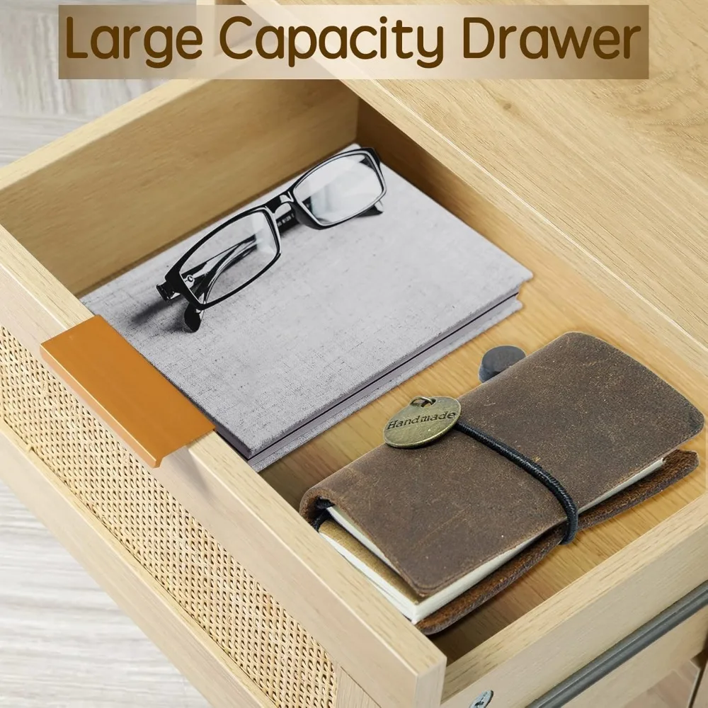 مجموعة منضدة بأدراج الروطان الحديثة، طاولات بجانب السرير خشبية مكونة من قطعتين لغرف النوم، طاولات جانبية أنيقة ذات درجين