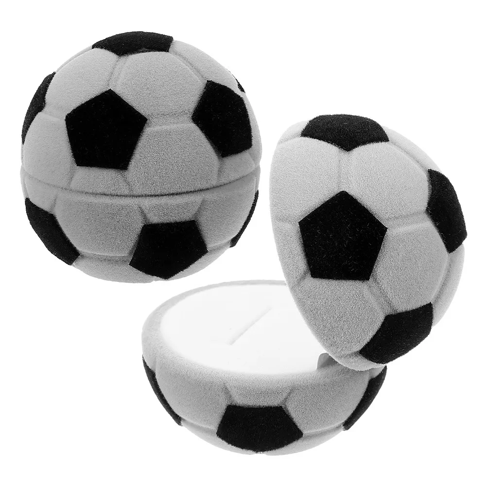 2Pcs Jewelry Box Set Gray Soft Texture Creative Football Ring Box for Wedding Proposal Engagement Ceremony Organizer