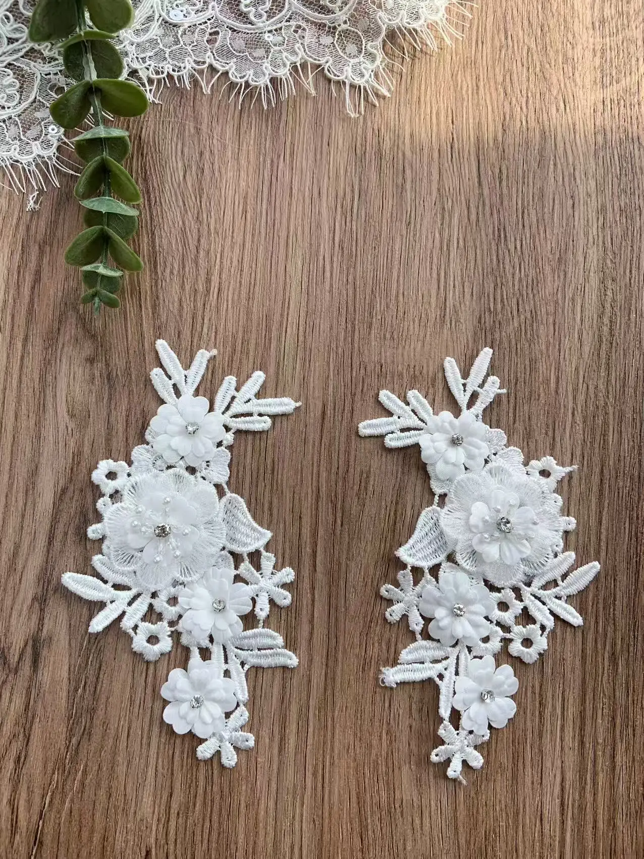 2 Pieces Off White Embroidered Flower Lace Patch Applique for Bridal Ball Gown Decor,Couture Dress Sew on view 6
