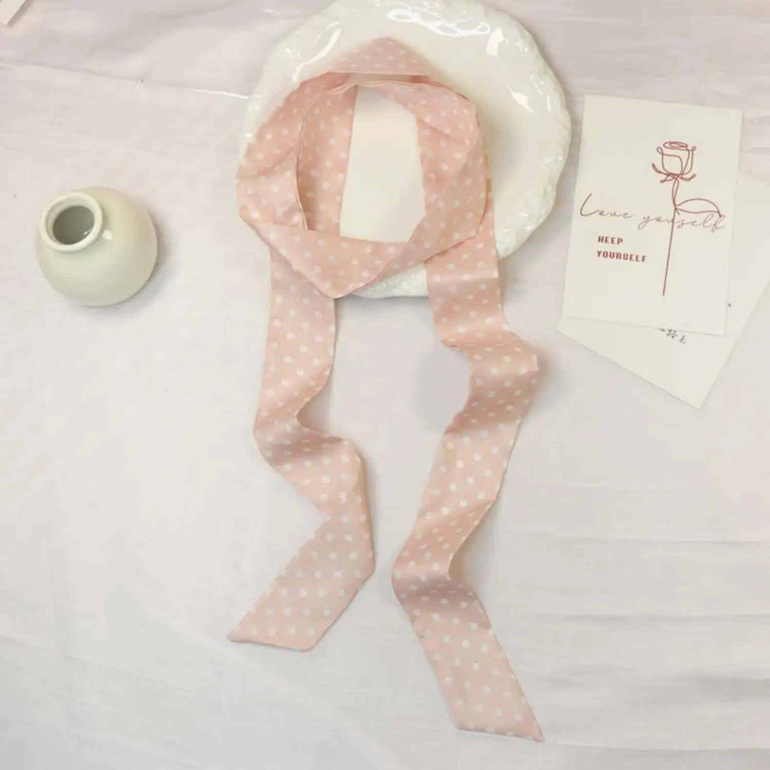 

Korean Ins Style Ribbon Polka Dot Scarf Printed Thin Scarf Headband Elegant Neckerchief Long Scarves Lady Accessories 4*140CM